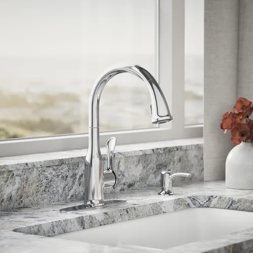 Vista 2 de KOHLER K-R23863-SD-CP Motif Grifos de cocina con pulverizador desplegable, llaves de fregadero de cocina, resistentes a las manchas, cromo pulido