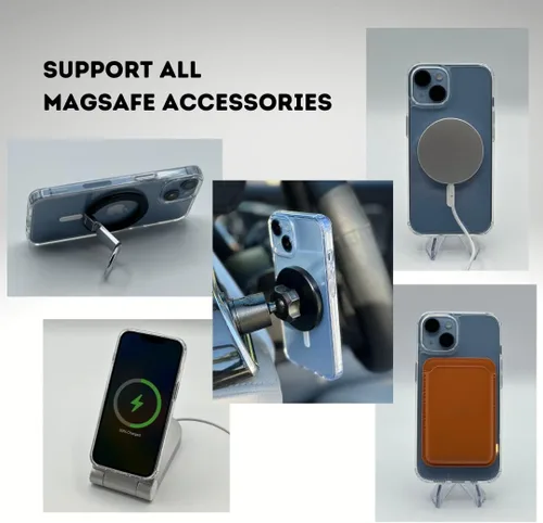 Vista 6 de Funda magnética fuerte para iPhone 14 Plus de 6.7 pulgadas, transparente compatible con MagSafe, protección contra caídas de grado militar