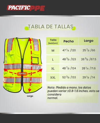Vista 5 de PACIFIC Chaleco de seguridad clase 2 para hombres con 10 bolsillos, tiras reflectantes de alta visibilidad de 3M, cumple con el estándar ANSI/ISEA