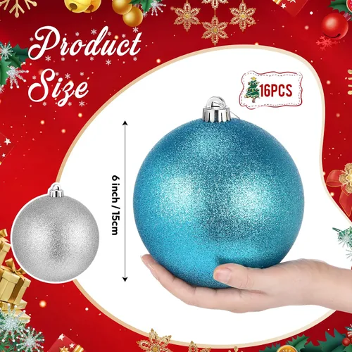 Vista 2 de Poen 12 piezas de adornos de bolas de Navidad grandes de 6 pulgadas con purpurina, adornos de Navidad extra grandes, bolas de Navidad gigantes