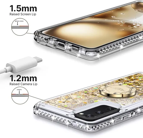 Vista 7 de Silverback - Carcasa para Samsung Galaxy S20 FE con soporte de anillo, color dorado transparente
