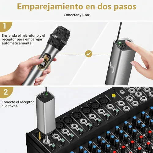 Vista 4 de Micrófono inalámbrico TONOR, sistema de micrófono de mano inalámbrico de metal UHF con receptor recargable, para karaoke, canto, fiesta, boda, DJ