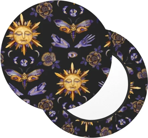 Vista 2 de Funda redonda para taburete de bar, estilo vintage, polilla, sol, místico, gótico, elástico, funda de cojín para asiento, funda lavable a prueba