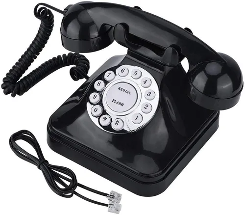 Vista 9 de Teléfono fijo con cable de alambre vintage, teléfono retro de plástico multifunción negro para el hogar/oficina.