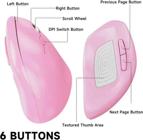 Vista 6 de memzuoix Ratón inalámbrico ergonómico, 2.4G óptico inalámbrico, 800/1200/1600 DPI, mouse vertical para computadora portátil, Mac, PC, escritorio