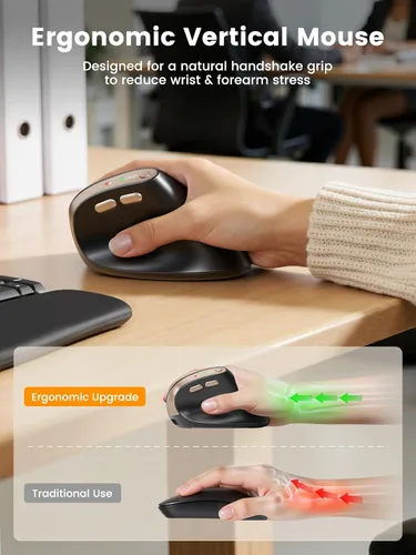 Vista 4 de SABLUTE MAM3 - Ratón ergonómico, mouse Bluetooth para manos pequeñas/medianas, conectividad de doble dispositivo para computadora/portátil, mouse