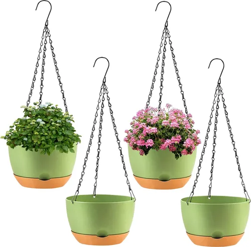 Vista 12 de KPUVX Maceta Colgante de 10 Pulgadas, Macetas de Riego Automático para Plantas de Interior, Paquete de 3 Cestas Colgantes de Plástico con Bandeja