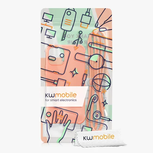 Vista 7 de kwmobile Funda cruzada compatible con Apple iPhone 12/iPhone 12 Pro, funda de silicona TPU con correa, color naranja frutal