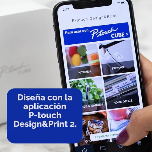 Vista 4 de Brother P-Touch Cube - Etiquetadora para teléfono inteligente, tecnología inalámbrica Bluetooth, múltiples plantillas disponibles, compatible