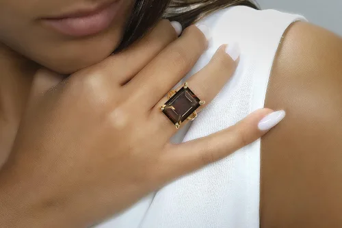 Vista 2 de Smoky Quartz Ring - Emerald Cut Gem Rings for Women - Vibrant Crystal Rings, Statement Rings, Fashion Rings, Birthstone Rings - Handmade Jewelry for