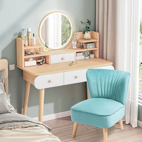 Vista 8 de KOMFOTT Silla decorativa de terciopelo, moderna silla de sofá sin brazos con patas de madera de goma maciza, silla de ocio con respaldo de ala