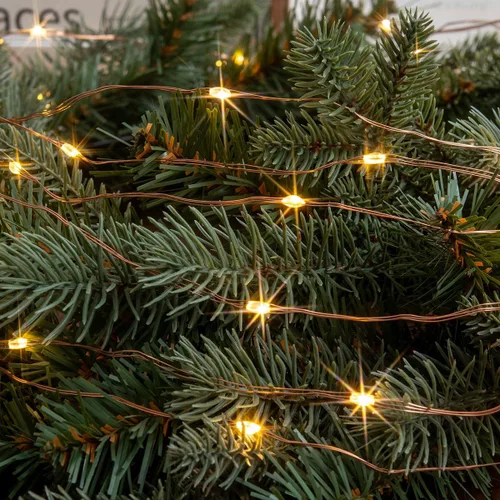 Vista 6 de Guirnalda de luces enchufables con control remoto de 66 pies, 200 LED, impermeable, alambre de cobre blanco cálido, tira de luces parpadeantes