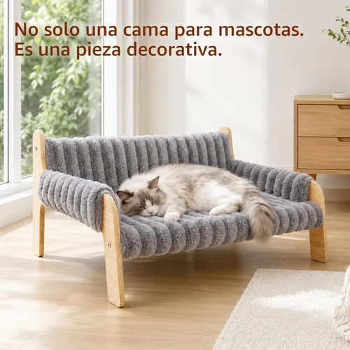 Vista 6 de Jiupety Sofá elevado para gatos de interior Sofá de madera para gatos para Gris