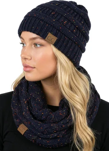 Vista 9 de Funky Junque - Juego de pañuelo y gorro de punto a juego para mujer Negro