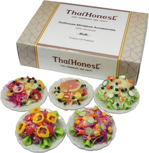 Vista 2 de 5 ensaladas surtidas con plato para casa de muñecas, comida en miniatura, escala 1:6, comida de arcilla realista para casas de muñecas, accesorios