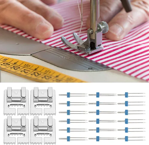 Vista 3 de Juego de 18 agujas dobles y 4 piezas de prensatelas, accesorios para máquina de coser