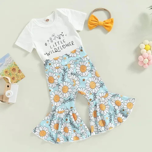 Vista 143 de Sejardin Ropa de verano para bebé y niña, recién nacida, manga corta, con letras, mameluco elástico con diadema