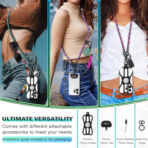 Vista 5 de Kaptron Cordón universal para teléfono celular: correa cruzada ajustable para teléfono celular con soporte de silicona para teléfono y correas