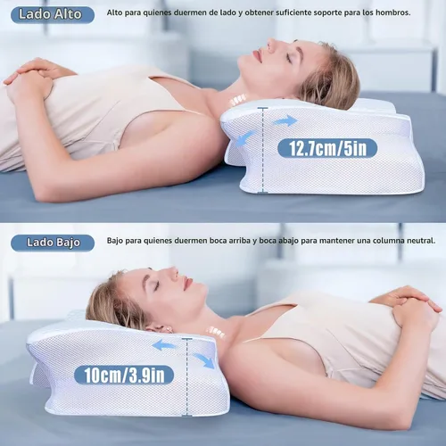 Vista 4 de SAHEYER Almohada cervical para el cuello, almohada de espuma viscoelástica para aliviar el dolor de cuello y ronquidos, almohada ergonómica
