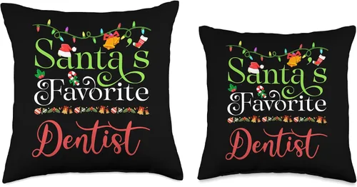 Vista 3 de Santa's Worker Holiday Threads Santas Favorite Dentist Holiday Top Elf Profession Throw Pillow, 16x16, Multicolor