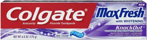 Vista 2 de Colgate Max Fresh Pasta de dientes KnockOut con tecnología de neutralización de olores, peso neto de 6 onzas (6.00 oz) por tubo, paquete de 4 tubos