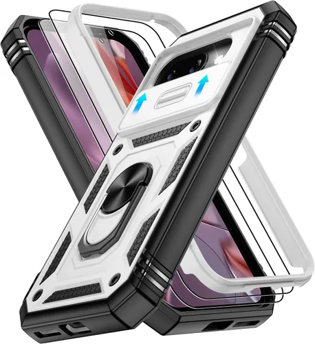 Vista 139 de Gritup Funda para Google Pixel 6 con cubierta deslizante para cámara y protector de pantalla (2 unidades), soporte de anillo giratorio 360°, funda