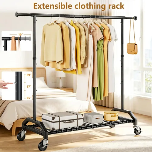 Vista 4 de Wiracks Perchero de Servicio Pesado para Colgar Ropa 350lbs Perchero de Ropa Ruedas Industriales de 3" 51 a 71" An x 16.53" Pr x 65" a 71" Al