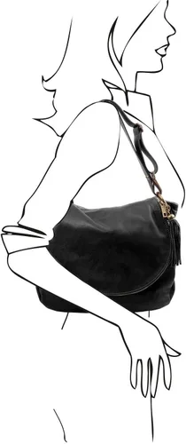Vista 9 de Tuscany Leather TLBag Bolso de hombro de piel suave con detalle de borla