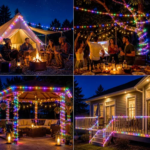 Vista 7 de Vigdur Cuerda de luces solares de 33 pies para exteriores, 100 LED, 18 luces LED que cambian de color, impermeable, con control remoto y Varios