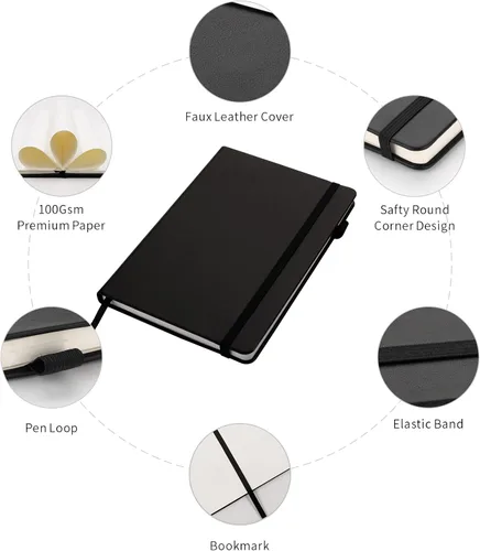 Vista 3 de Paquete de 5 cuadernos punteados con bucle para bolígrafo, cuaderno de tapa dura para el trabajo, papel grueso de alta calidad de 3.53 oz/m²
