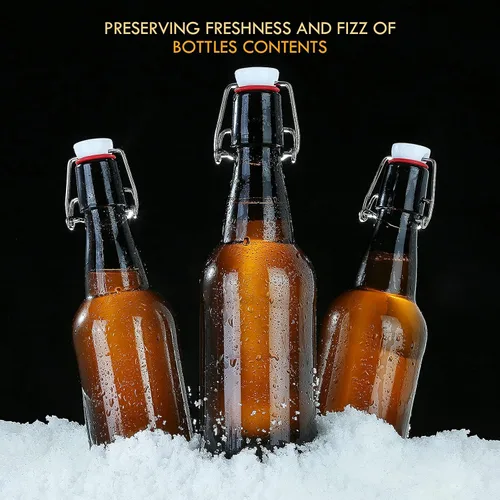 Vista 3 de YEBODA Botellas de cerveza de vidrio ámbar de 16 onzas para elaboración casera con tapas abatibles, caja de 6
