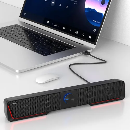 Vista 8 de Jeecoo A40 - Altavoces Bluetooth para computadora con sonido claro, altavoces USB Plug & Play para PC con luz LED, barra de sonido para computadora