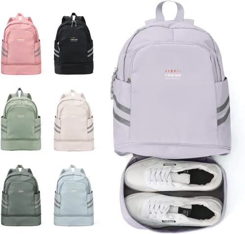 Vista 22 de coofay Mochila de gimnasio para mujer, bolsa de gimnasio con compartimento beige (A-Beige)