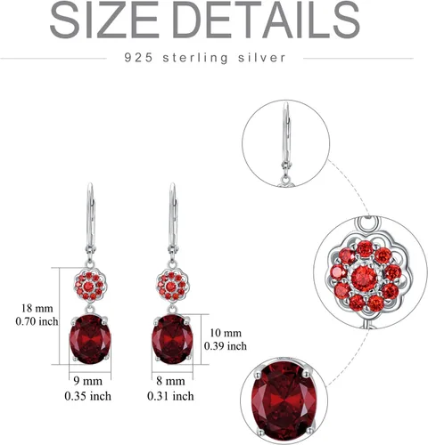 Vista 3 de Aretes de plata de ley 925 de granate rojo de 0.394in x 0.315in con forma ovalada de granate natural, Plata de ley, Granate