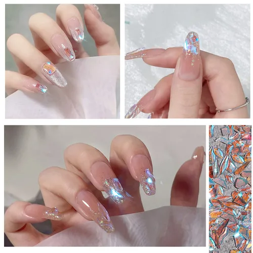 Vista 3 de 100 piezas de diamantes de imitación de cristal Aurora de formas mixtas para arte de uñas, gemas iridiscentes transparentes desnudas con parte