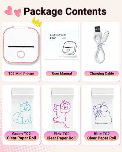 Vista 6 de Memoking T02 Mini impresora térmica, mini impresora de la etiqueta engomada Rosa