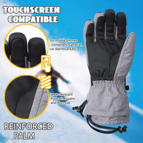 Vista 3 de Ixsun Guantes de esquí para hombres y mujeres, bolsillo con cremallera, suaves, cálidos, impermeables, resistentes al viento, adecuados para esquís