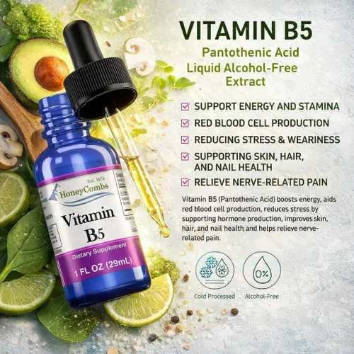 Vista 5 de Vitamina B5 Gotas de ácido pantoténico 500% DV Líquido B5 Suplemento Vegano Vitamina B Complejo Líquido Rápida Absorción Rápida Gotas Líquidas Apoyo