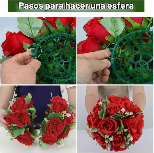 Vista 6 de Paquete de 6 bolas de flores artificiales rojas para centros de Rojo