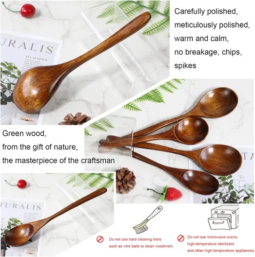 Vista 3 de Cuchara de madera para cocinar, cucharón de mango largo, juego de utensilios para remover sopa 3, cuchara de mezcla de cocina hecha a mano