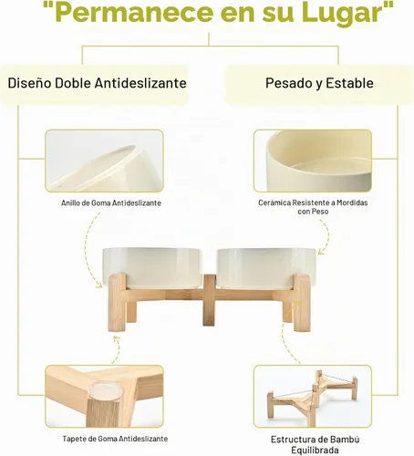 Vista 4 de SPUNKYJUNKY Cuencos Elevados para Perros de Cerámica, 5.1'' Cuencos de Comida y Agua para Perros y Gatos Elevados con Soporte de Bambú Beige