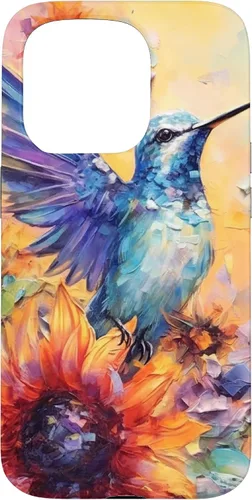 Vista 14 de Colorful Watercolor Sunflower Nature Purple Blue Hummingbird Case for iPhone 17