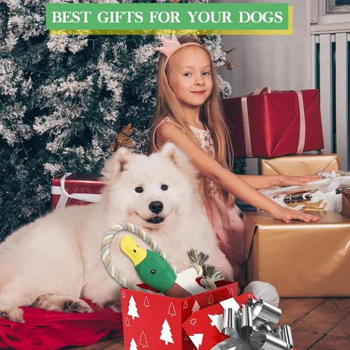 Vista 7 de Letsmeet Juguetes de Pato Actualizados para Perros para Masticadores Agresivos Juguetes para Cachorros con Papel Crujiente y Chirriador, Juguetes