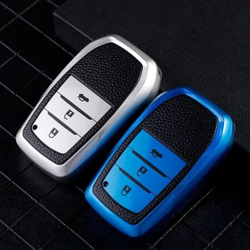 Vista 5 de DOUKI Leather TPU Car Key Cover Case Holder, for Toyota RAV4 Crown Hilux Fortuner Innova Camry Land Cruiser Prado Yaris Corolla 55 50
