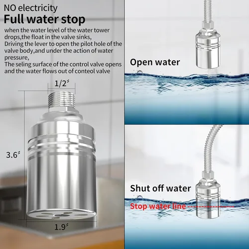 Vista 7 de Válvula de flotador de agua de 1/2" a 3/4" 1", válvula controladora de nivel totalmente automática de acero inoxidable 304 para tanque de agua