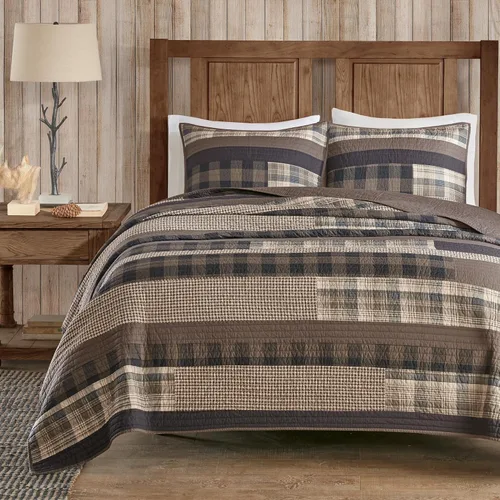 Vista 25 de Woolrich - Juego de edredón reversible de algodón, estilo cabaña invertido a color sólido, colcha ligera de retazos para todas las estaciones