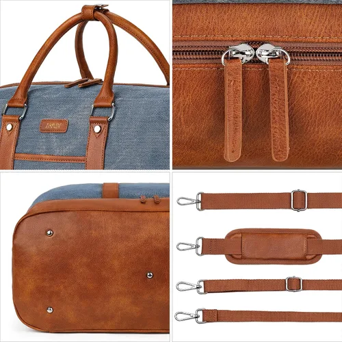 Vista 192 de IBFUN Bolsas de fin de semana para mujer, bolsa grande de lona para viaje, bolsa de viaje con compartimento para zapatos, 21 pulgadas, juego de 3