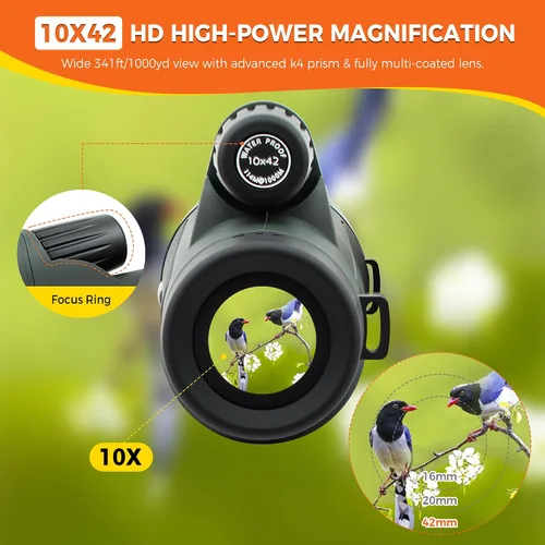 Vista 2 de Astromania Telescopio monocular 10x42 BAK4 monoculares de alta potencia para adultos Compact Portable Waterproof Monocular with Hand Strap