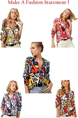 Vista 7 de Blusas para mujer, camisas casuales de manga larga con botones, XS-3XL