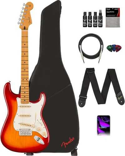Vista 28 de Fender Player II Modified Stratocaster - Paquete de atardecer con bolsa de concierto, correa, cable, paquete de 3 púas y kit de limpieza de guitarra